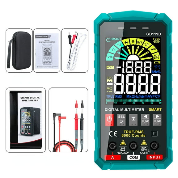 TSM-599 Smart Digital Multimeter, TRMS 6000 Counts, Voltage Tester, Volt Meter with NCV, DC/AC Voltage&Current, Resistance, Continuity, Diode, Capacitance, Hz%, Temperature, Live Wire - Green