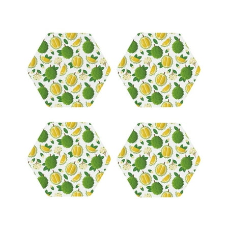 

Leather Coasters Set of 4 - Cute Durian Flower Leaves Lightweight Non-Slip Drink Coasters for Desk Anti-Scalding Desk Cup Coasters for Office Table Decor Hexagon