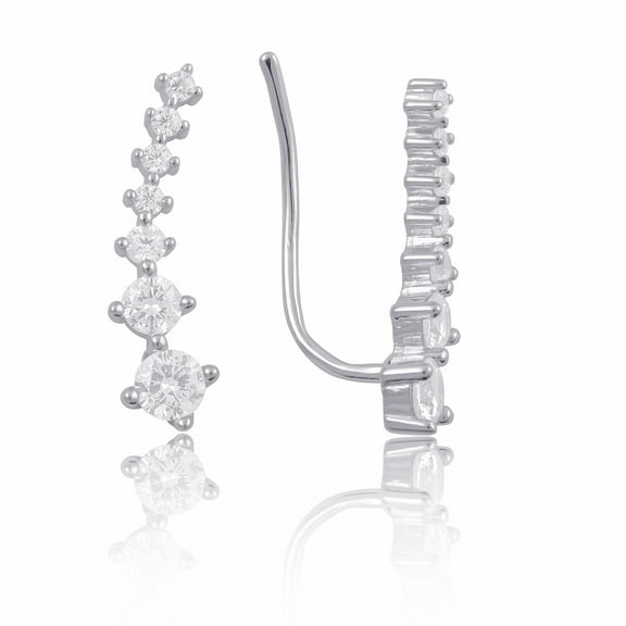 SilverCloseOut Rhodium Plated Sterling Silver Womens Cz Shooting Star Ear Crawler Earrings