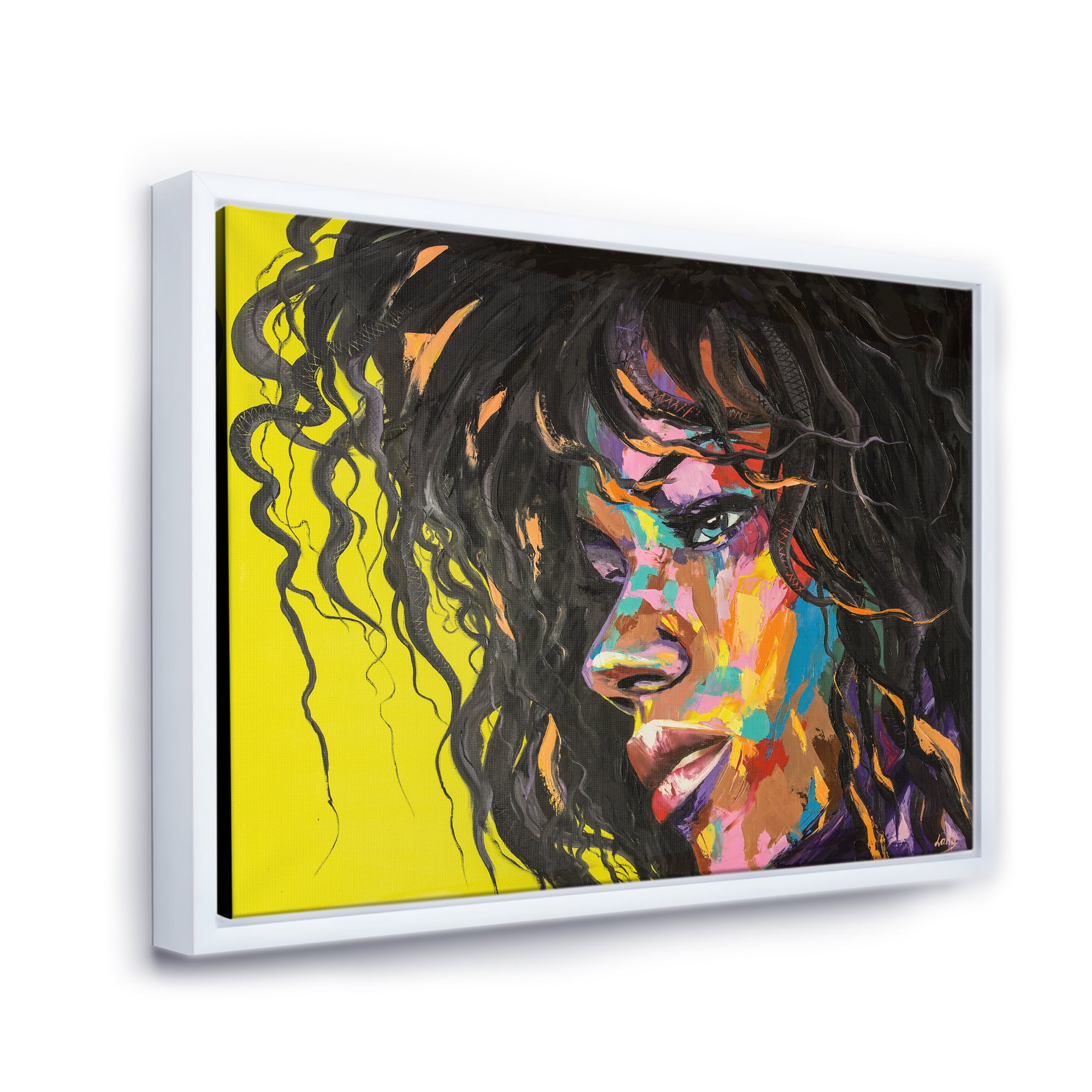 Abstract Colorful Fantasy Portrait Of A Young Woman I 40 in x 30 in Framed Painting Canvas Art Print, by Designart