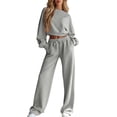 thumbnail image 2 of Sweatsuits Women 2 Piece Outfit 2026 Solid Drawstring Wide Leg Sweatpants Crew Neck Long Sleeve Cropped Tracksuit S, 2 of 6