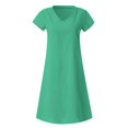 thumbnail image 4 of Robes pour Femmes Liquidation Femmes Manches Courtes Col en V Décontracté Chaud Vacances Couleur Unie Mini Robe Droite Coton Lin Robe T-Shirt Printemps Été Robes pour Femmes, 4 of 5