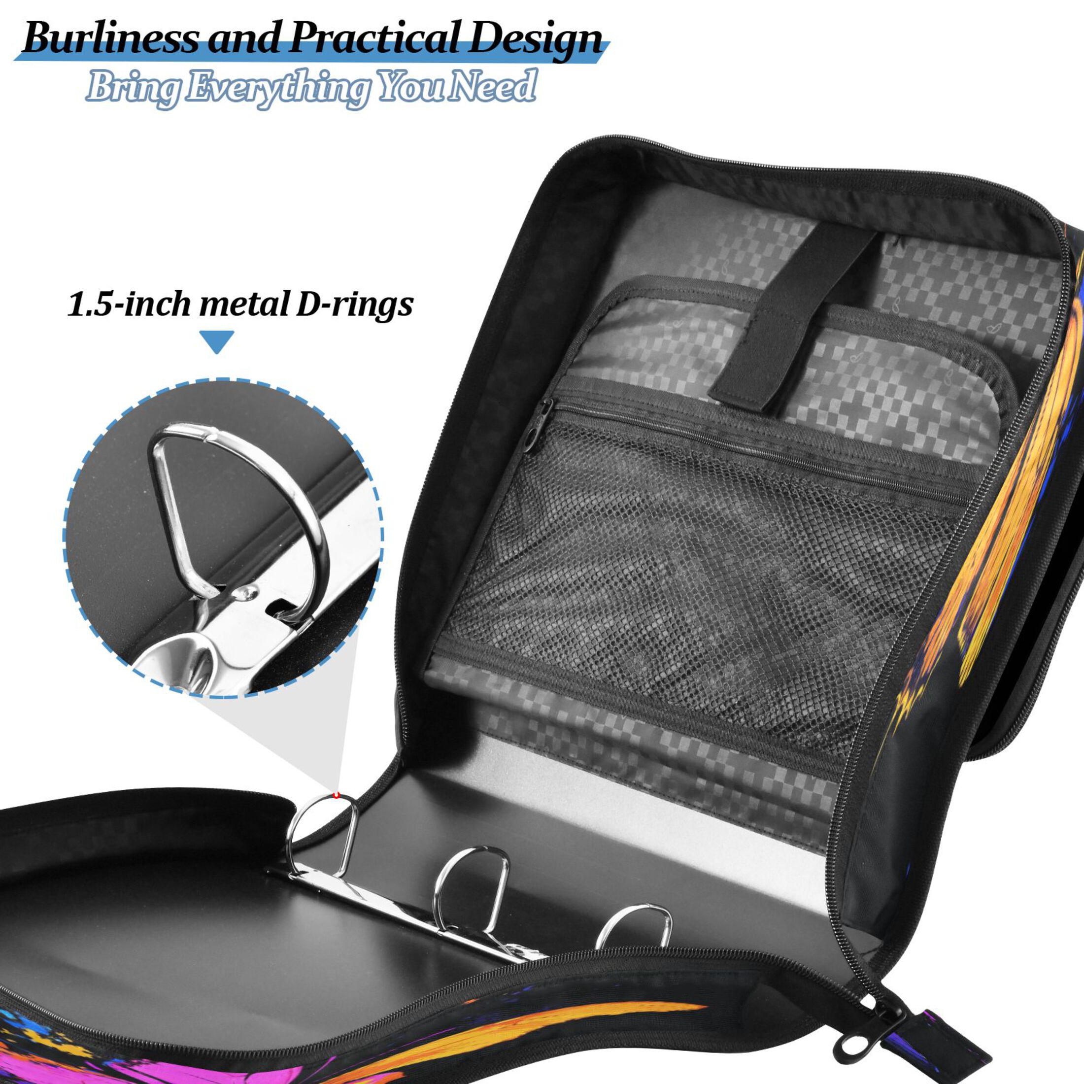 DIXRUYEE Zipper Binder trapper keeper Documents Organized Design Colorful Butterfly Symphony Printed