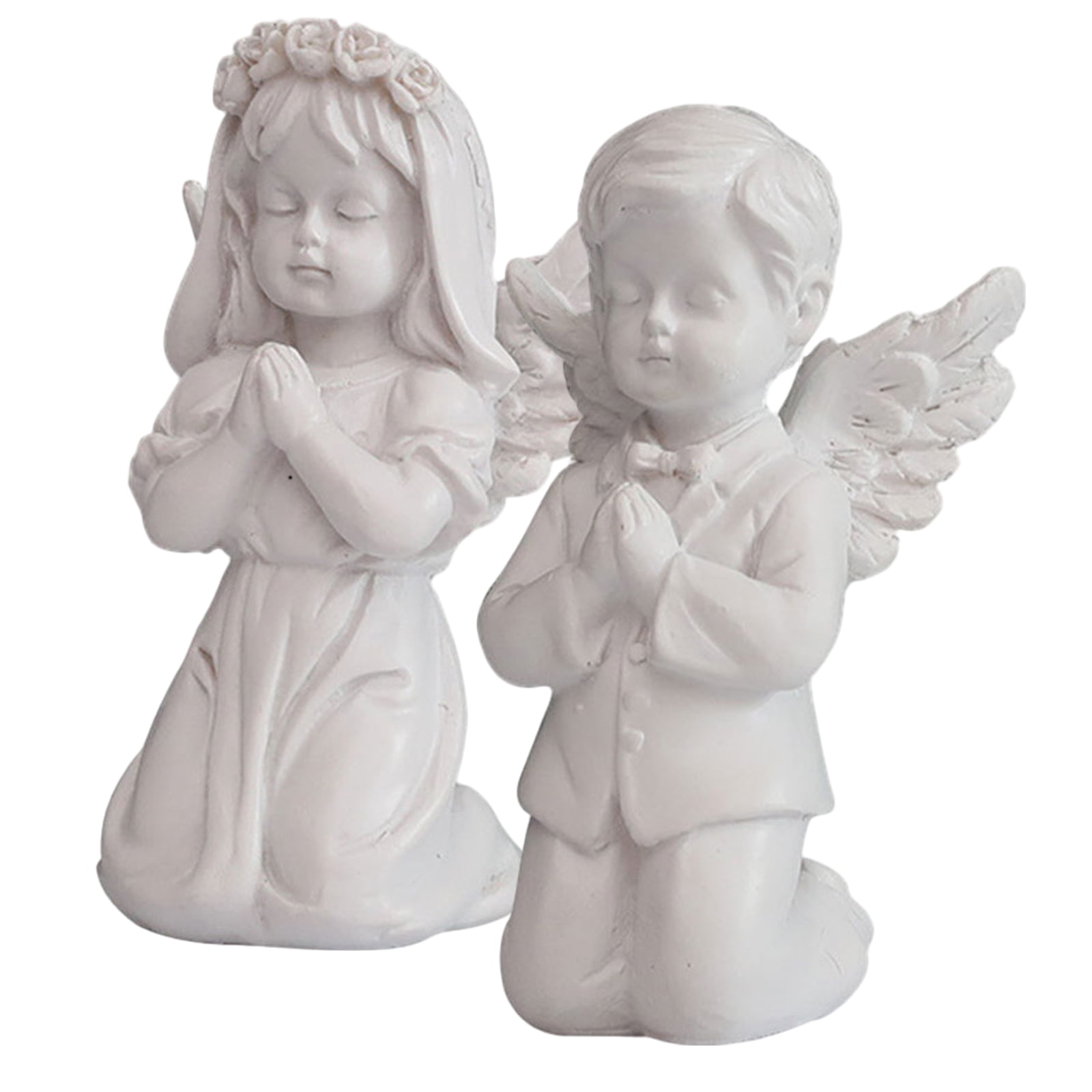 KAKOWELY White Resin Praying Angel Figurine Home Decor 2 Pieces