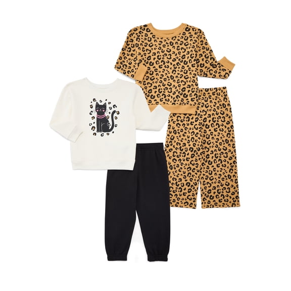 Garanimals Toddler Girls Fleece Sweatshirt and Pants Outfit Set, 4-Piece, Sizes 2T-5T