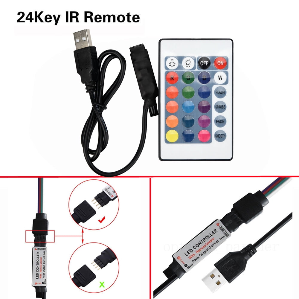 5-24V USB 24Key IR Remote Controller For RGB LED Strip Light TV Back Lighting 