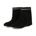 thumbnail image 4 of Up to 35%! Women's Slip On Ankle Boots Women's Fashionable Casual Versatile Cool Winter Tassel Sleeve Boots Short Boots Thick Heel Ankle Boots Black 38, 4 of 8