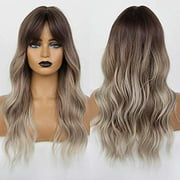 Synthetic Long Curly Hair Wigs for Women Ombre Grey Hair with Bang (1/10T85/88A)