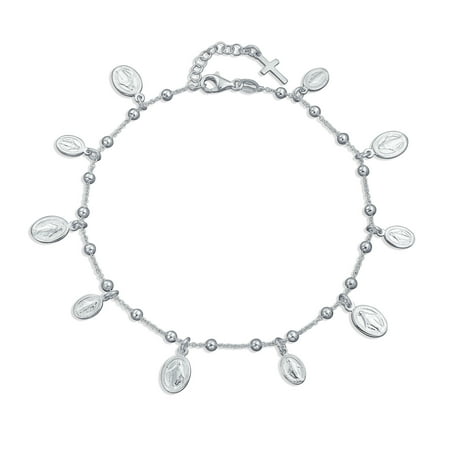 - Mulit Virgin Mary Medallion Religious Dangle Charm Anklet Ankle Bracelet 925 Sterling Silver Long 10 Inch 1