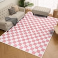 thumbnail image 2 of Arogan Checkered Area Rug for Living Room Bedroom Washable Rug, Pink and White,4' x 6', 2 of 7