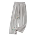 thumbnail image 2 of Cotton Linen Pants for Women 2026 Spring Summer Loose Elastic Waist Wide Leg Flower Embroidery Beach Pants with Pockets, 2 of 4