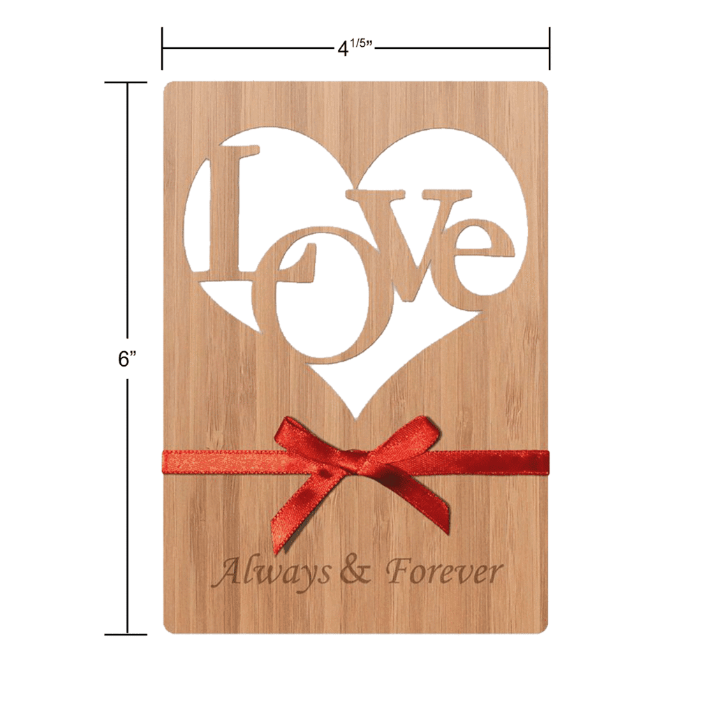 Wooden Greeting Card Love In Heart; Handmade With Real Bamboo; Gift To Say  I Love You; Any Occasion Love Anniversary Valentine's Day; Keepsake; Gift 