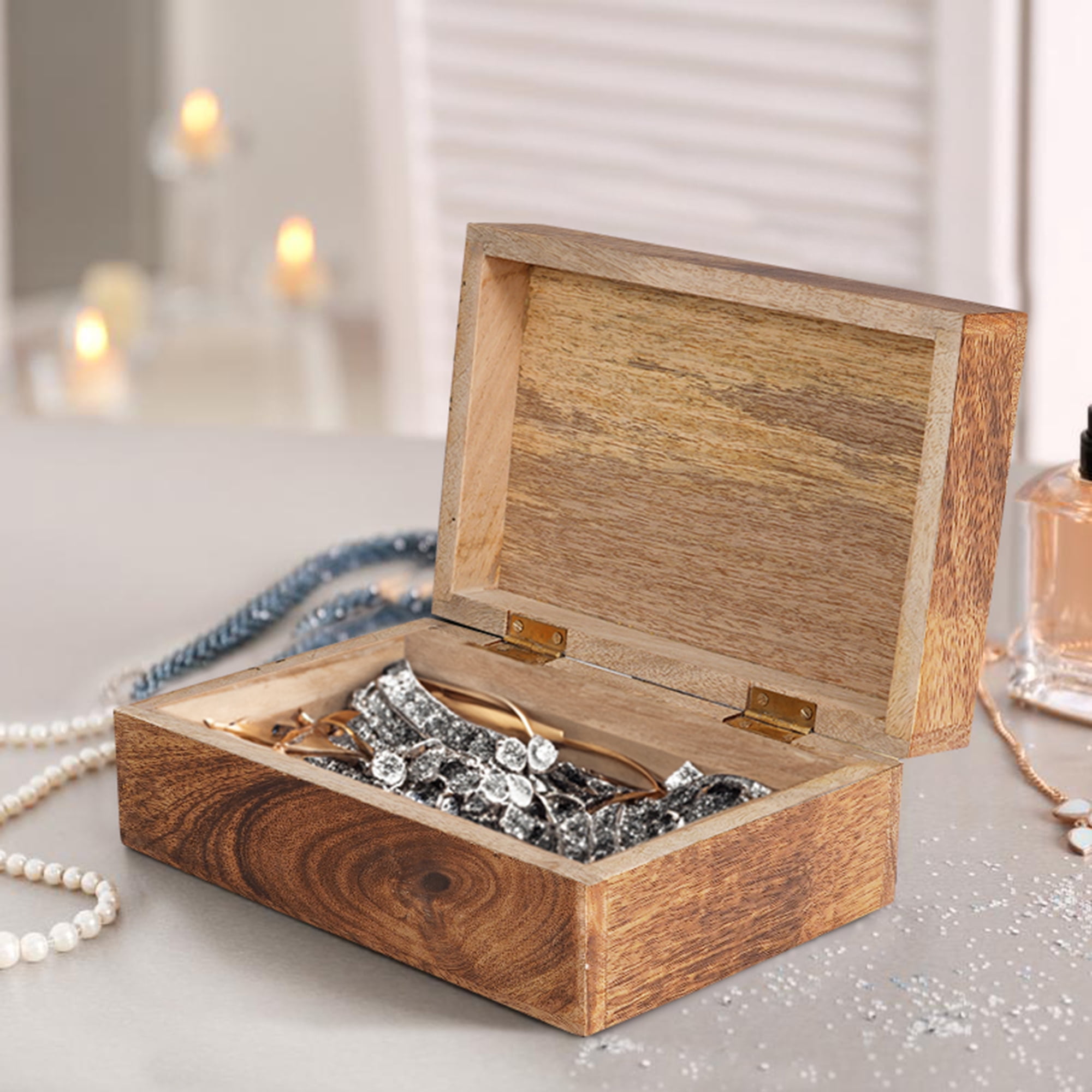 Carved Scallop Mango Wood Box with Lid, Medium Burnt Medium Wood Box, Handmade Decorative Box with Lid for Use As Memory Box, Keepsake Box, Photo Storage Box, and more, 7.5” x 4.5” x 3”