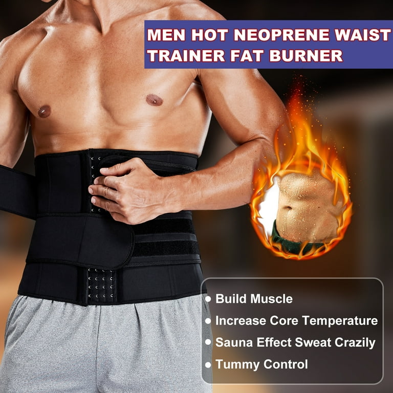 QRIC Mens Workout Waist Trainer Neoprene Corset Sauna Sweat Trimmer Cincher  Slimming Belly Shapewear with Double Straps 