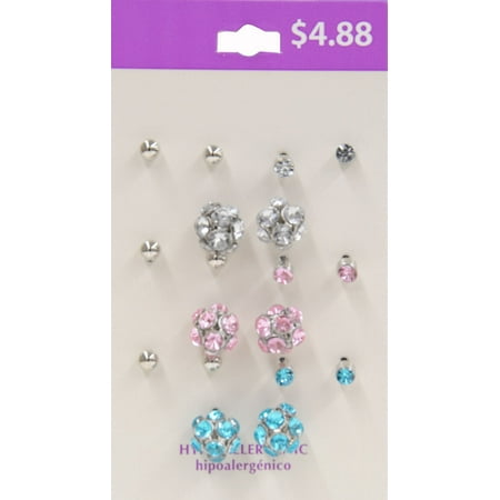 Imitation Rhodium Stud Earrings, 9 Pairs