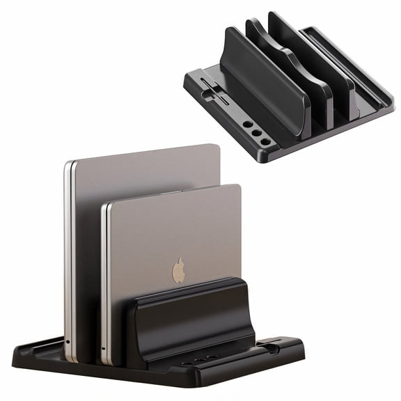 Charcrocsm Dual-Slot Vertical Laptop Stand, Space-Saving Desktop Holder for Laptops, MacBook and Tablets, Desk Organizer