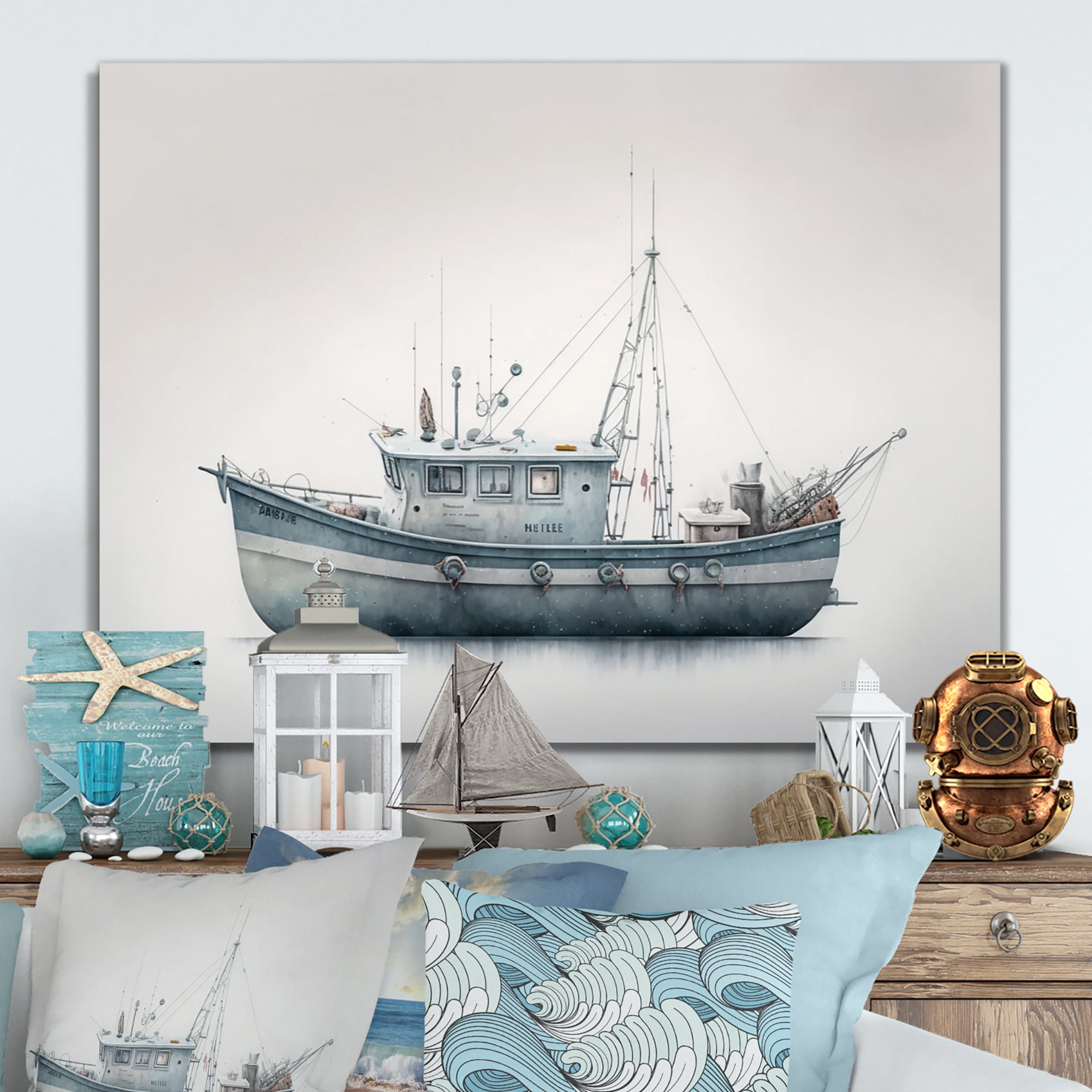 Designart Fisherman'S Boat In The Snow I Canvas Wall Art