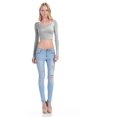 thumbnail image 5 of KOGMO Womens Long Sleeve Crop Top Solid Round Neck T Shirt, 5 of 8