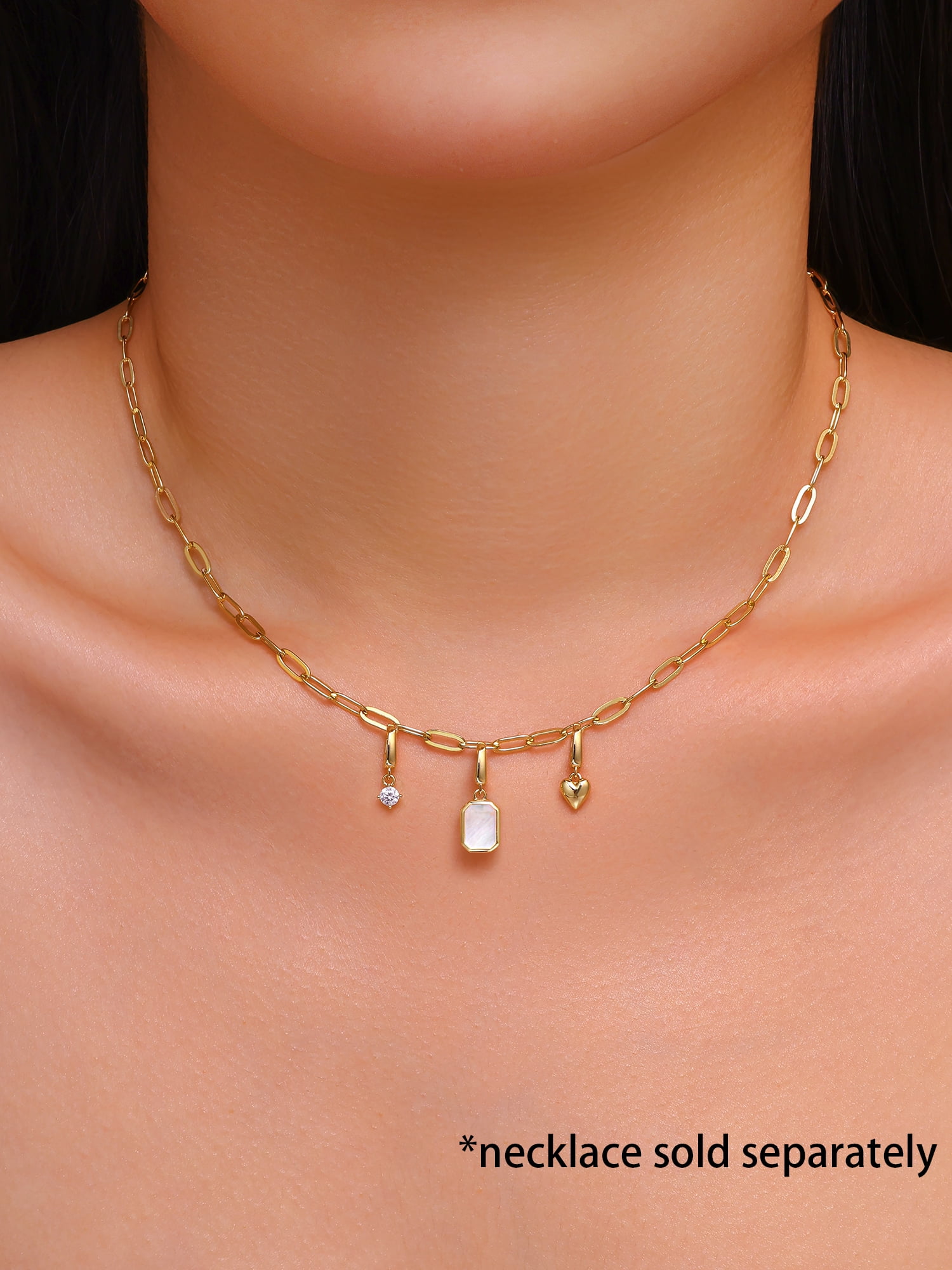 Brilliance Fine Jewelry Mother of Pearl and Simulated Diamond Charm Set in 14KT Gold Plated Sterling Silver
