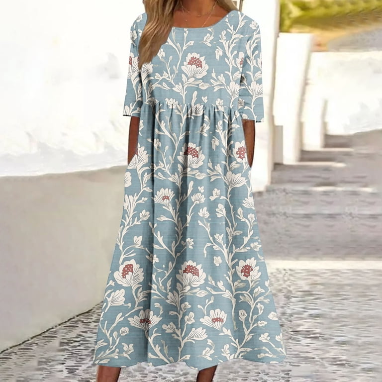 Hrsba Casual Summer Dresses,Women's Short Sleeve Crew Neck Print Ruffled Long Dress with Pockets for Daily Wear - Walmart.com Hrsba Casual Summer Dresses,Women's Short Sleeve Crew Neck Print Ruffled Long Dress with Pockets for Daily Wear - Walmart.com