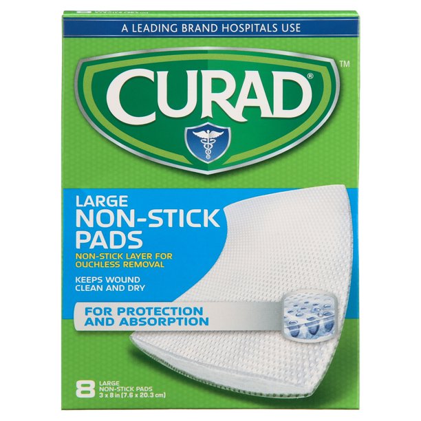 Curad Sterile Large NonStick Pads, For Ouchless Removal, 8" x 3", 8