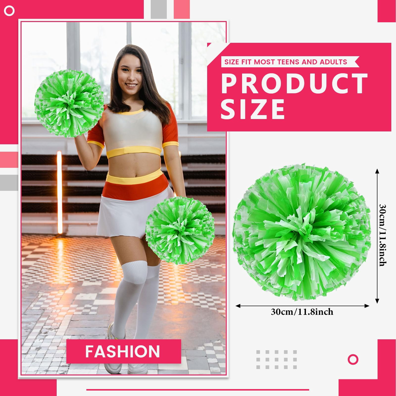 12 Pcs Cheerleading Pom Poms, Cheerleader Pompoms with Straight Handle Style,Fit for Team Spirit Sports Dance Cheering