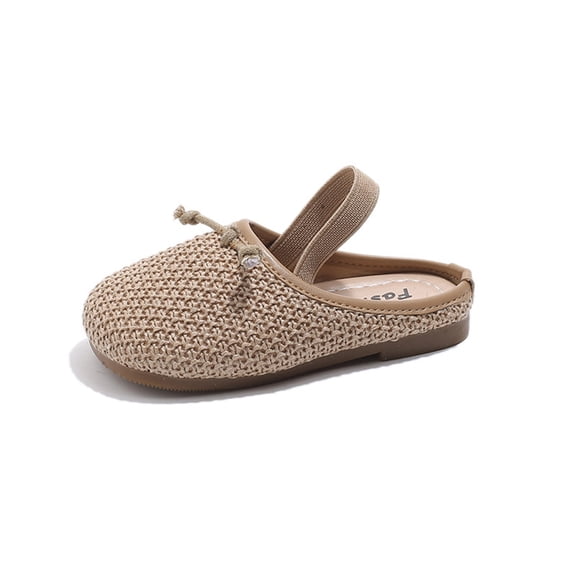Djtdsds Kids Knit Closed-Toe Slide Sandals, Soft Non- Shoes Color:Khaki,Size:6-7 Years