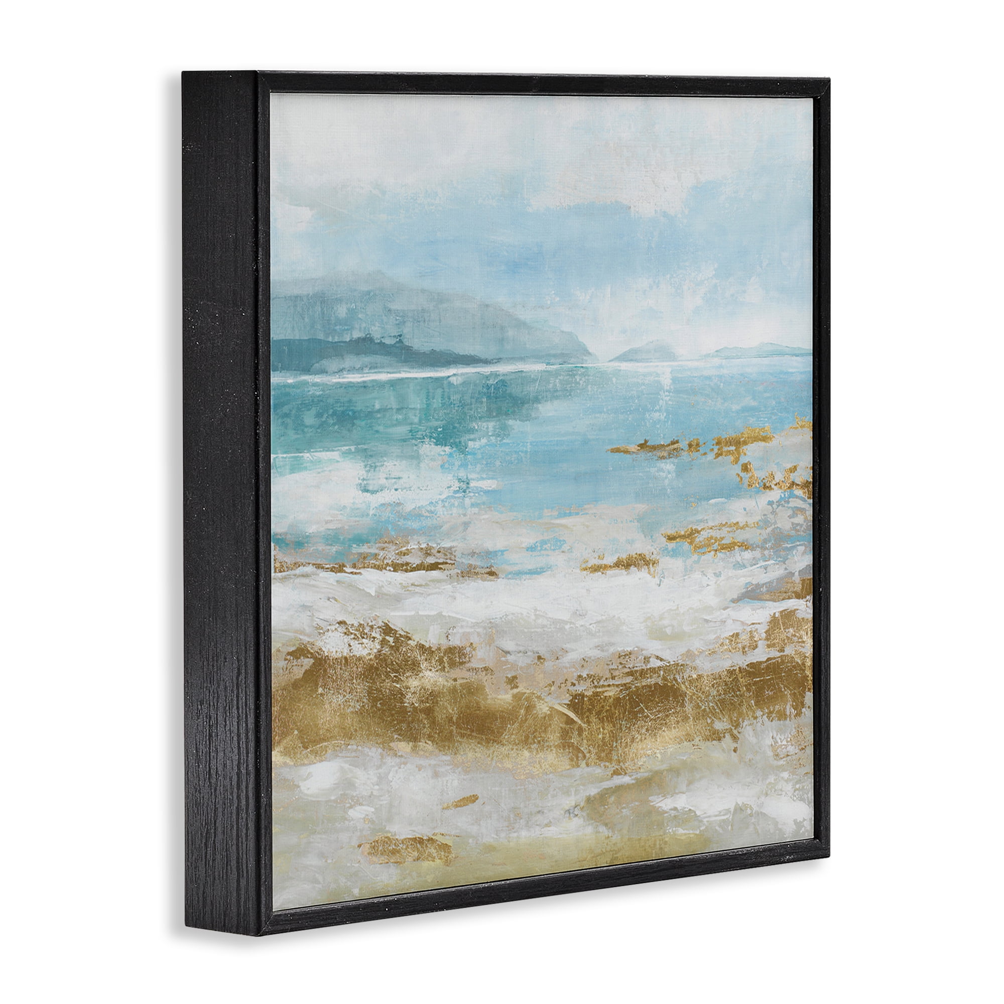 Stupell Industries Distressed Beach Landscape Coastal Painting Black Framed Art Print Wall Art, 17 x 17