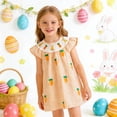 thumbnail image 2 of Easter Carrot Print Toddler Girl Dress, Smocked Baby Clothes, Bunny Embroidery Flutter Sleeve Dresses, 2 of 8