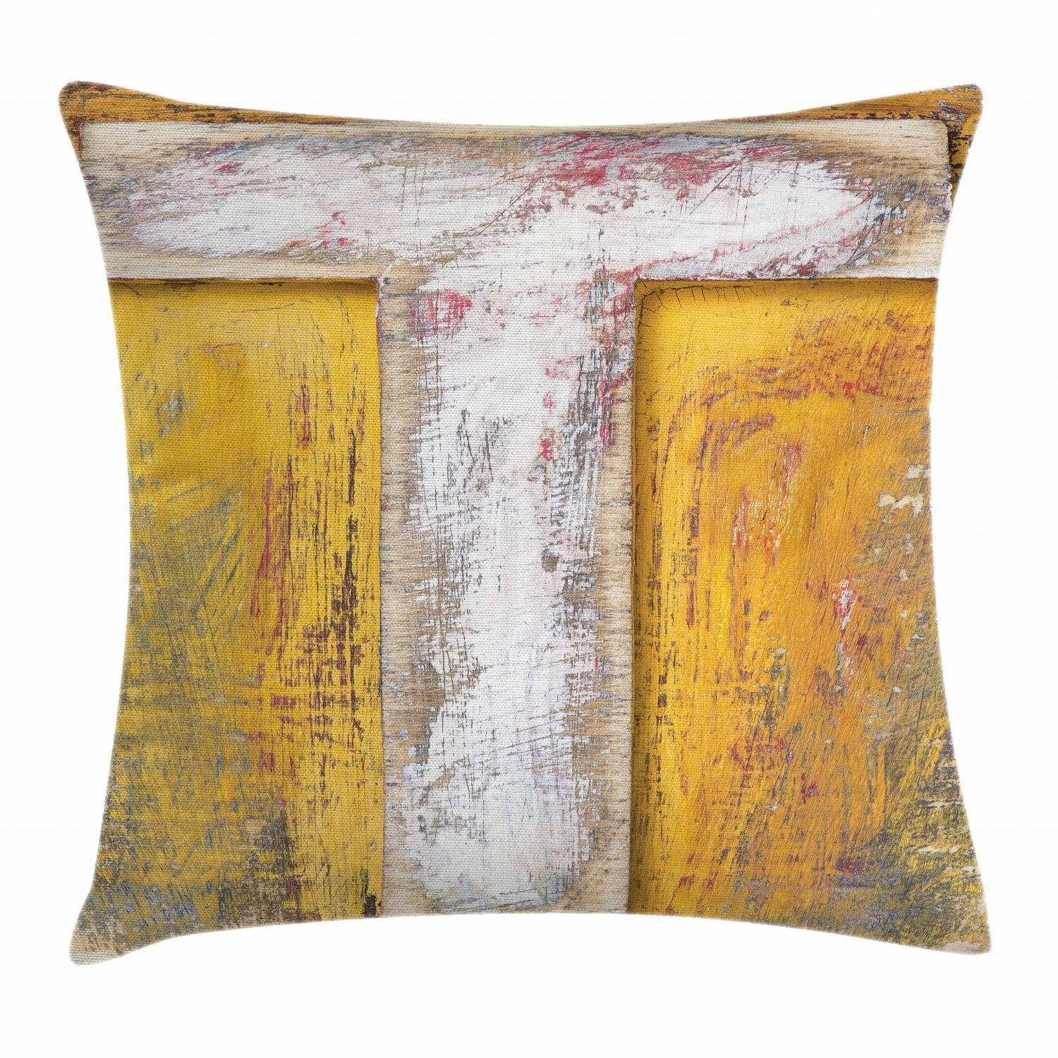 Letter T Throw Pillow Cushion Cover, Wooden Alphabet Block Uppercase T