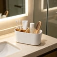 thumbnail image 5 of Divided Bathroom Countertop Organizer, 6.89-Inch Plastic Toothbrush Holder and Toiletry Storage Box with Removable Compartments, White, 5 of 5