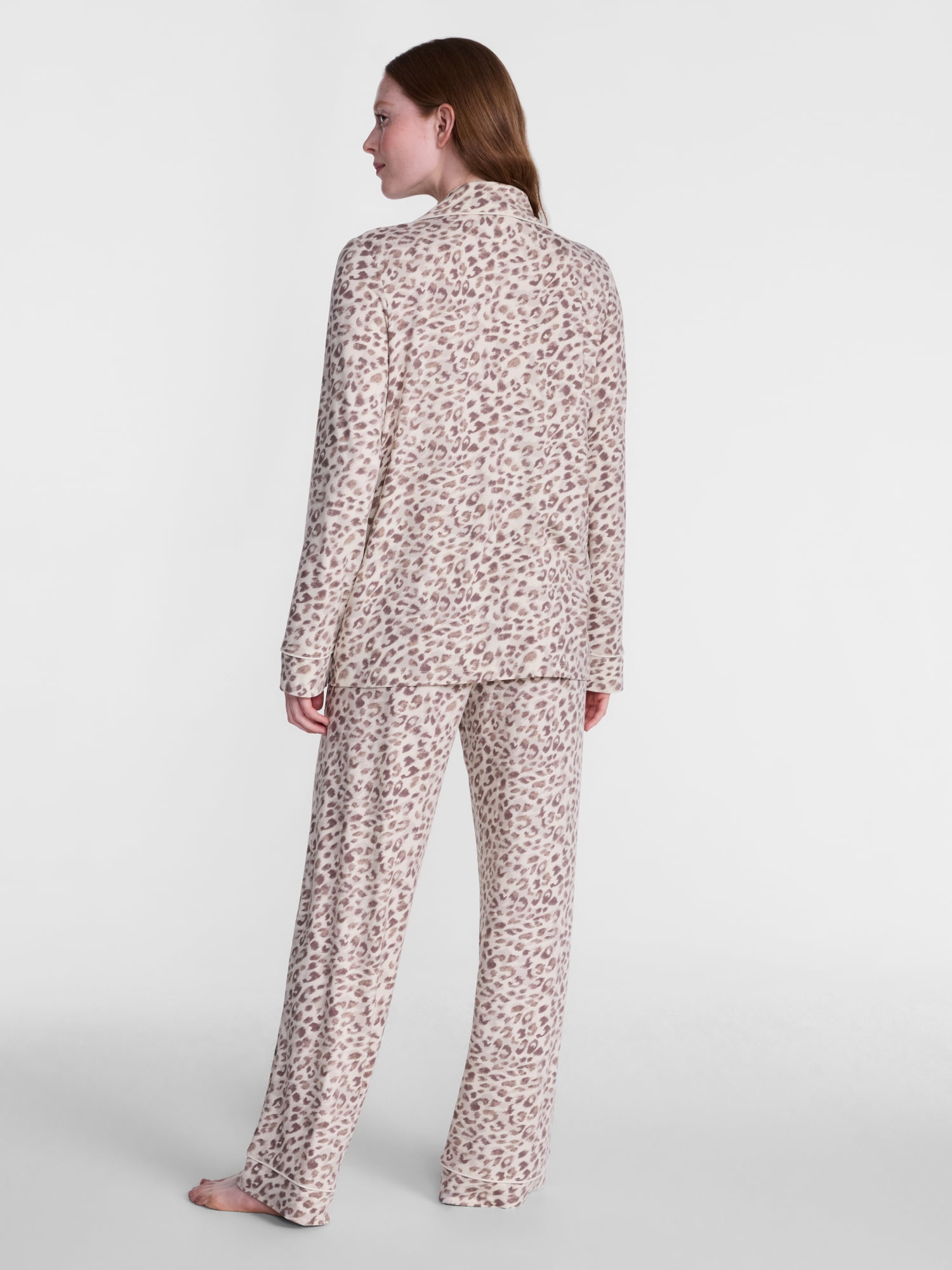 Joyspun Women’s Dreamy Soft Collection Notch Collar Top and Pants, 2-Piece Pajama Set, Sizes XS-3X
