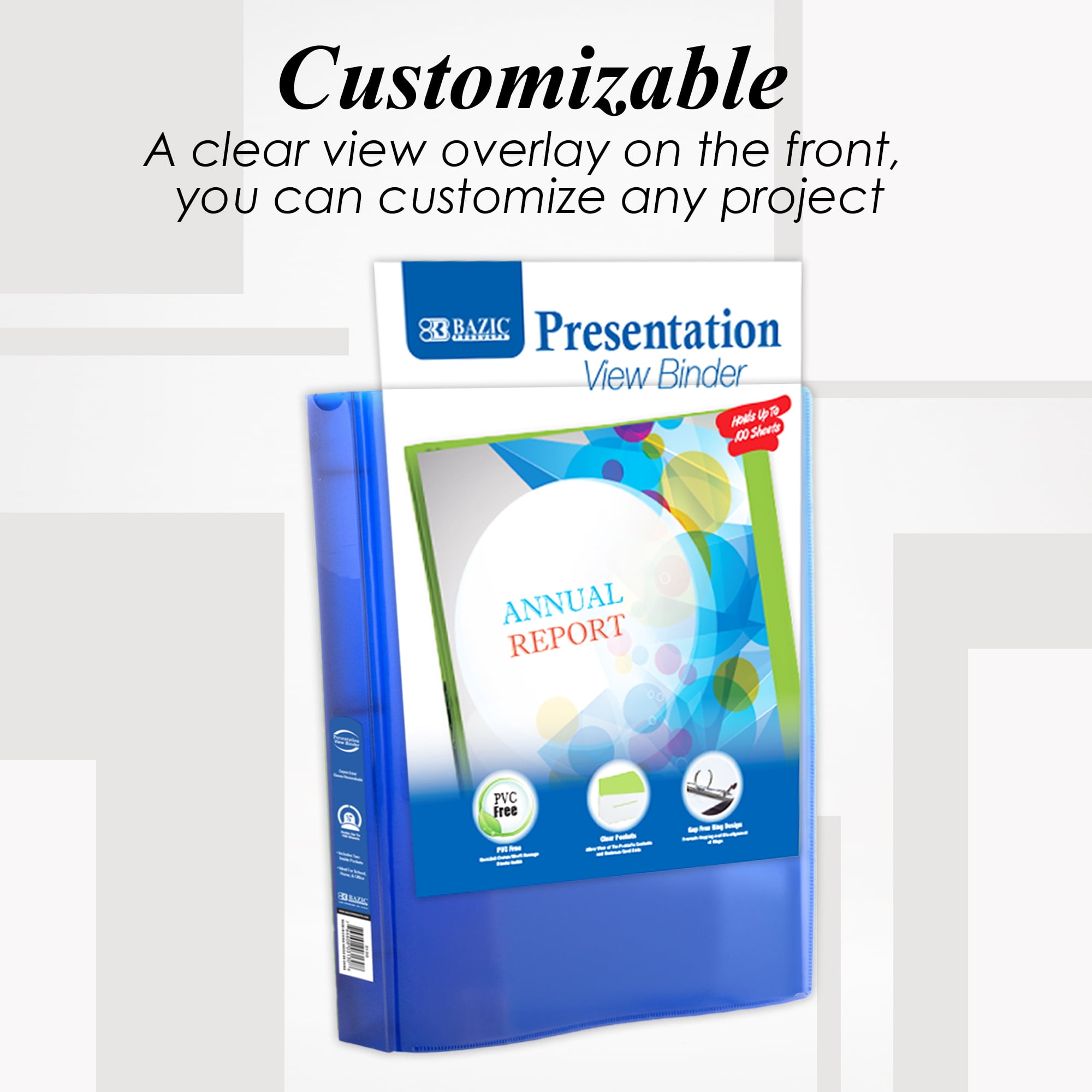 BAZIC 3 Ring Binder 1/2" Poly Presentation View Binders, 100 Sheets, 48-Count