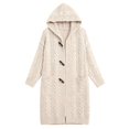 thumbnail image 3 of Women's Plus Size Long Hooded Cardigan, Cable Knit Open Front Sweater, Winter Warm Knit Jacket, Mid-Length Outerwear, Casual Loose Fit Coat White XL, 3 of 3