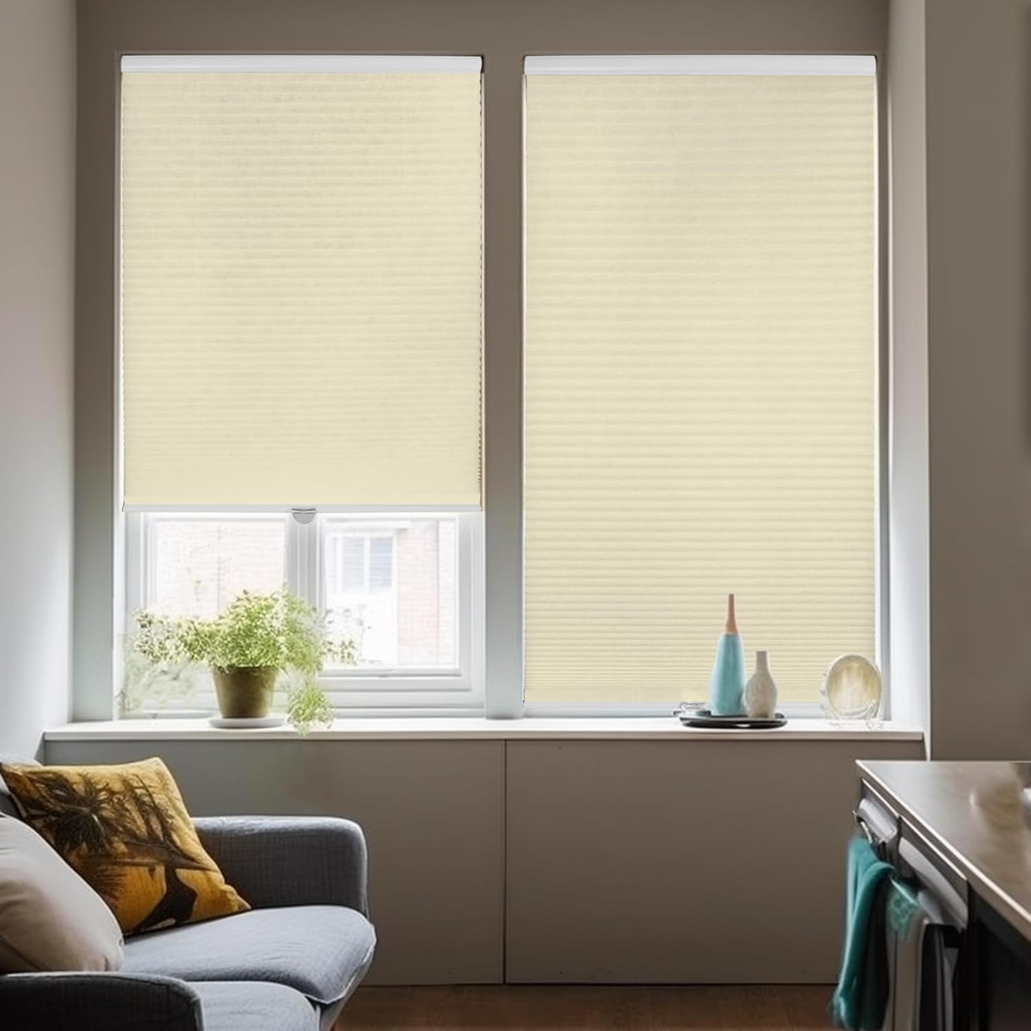 Chicology Beige Cordless Light Filtering Cellular Shades 64.75 in. W x 72 in. L
