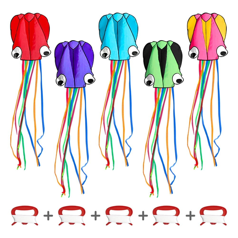 Kepooman 5 PCS Outdoor Large Octopus Kite with Long Colorful Tail, 27.55" * 157.48", Multi-color Kepooman 5 PCS Outdoor Large Octopus Kite with Long Colorful Tail, 27.55" * 157.48", Multi-color