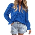 thumbnail image 1 of Timegard Womens Tops V Neck Button Hollow out Blouse Casual Ruffle Long Sleeve Shirts Tops Solid Color, 1 of 5
