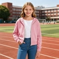 thumbnail image 6 of Abcomgle Girls Zip Up Hoodie 10-12 Cropped Long Sleeve Jackets for Teen Girls Cute Fashion Lightweight Pullover Sweatshirt with Pockets, 6 of 8