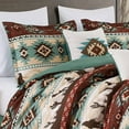 thumbnail image 3 of Chezmoi Collection Dune 7-Piece Southwestern Cowboys Comforter Set, Multicolor Teal Brown Beige Tan Red Printed Washed Microfiber Bedding, Oversized King, 3 of 9