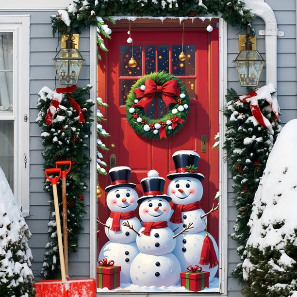 Cubierta Navideña para Puerta de 35 X 71 Pulgadas, Cortina Navideña para Puerta, Decoración Navideña para Puerta y Pared, Decoración para Fiestas y Festivales