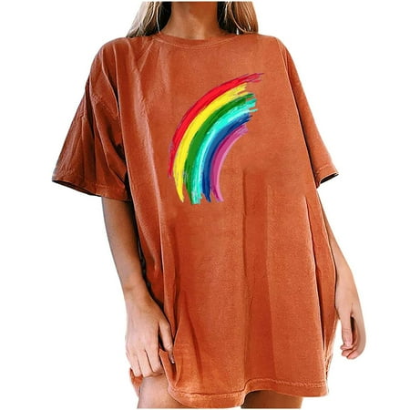 

HTNBO Womens Tops Drop Sleeve Vintage Print Casual Summer Shirts Corset Tops Orange S