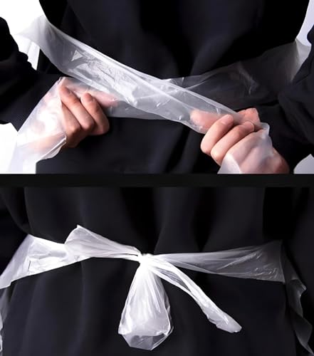 Disposable Plastic Aprons, 27.5 X 46 inches, Waterproof Bibs for Adults Cooking, Arts and Crafts, Housework, Painting & Salon (White - 100 Pack)