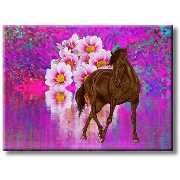 Majestic Horse with Big White Flower Picture on Stretched Canvas, Wall Art D?cor, Ready to Hang