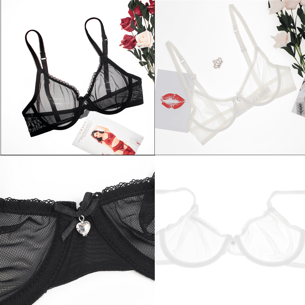 Varsbaby Lace Bra See Through Sexy Underwear for Women 2 PCS
