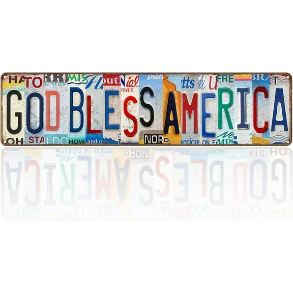 God Bless America Sign Patriotic Wall Decor Vintage American Flag Metal Tin Sign God Sign For Outdoor Outside Man Cave Bar Yard Signs 16x4 Metal Tin Sign