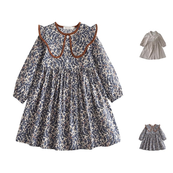 Swuxness Girls Dresses Long Sleeve Lapel Solid Color Soft Comfortable Casual Outfits