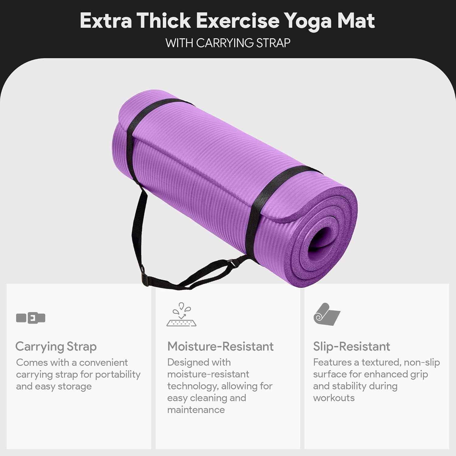 Yoga Mat, 1-Inch Extra Thick High Density Exercise Mat, Anti-Tear Exercise Yoga Mat with Carrying Strap, Suitable for Various Yoga Exercises, Multiple Colors