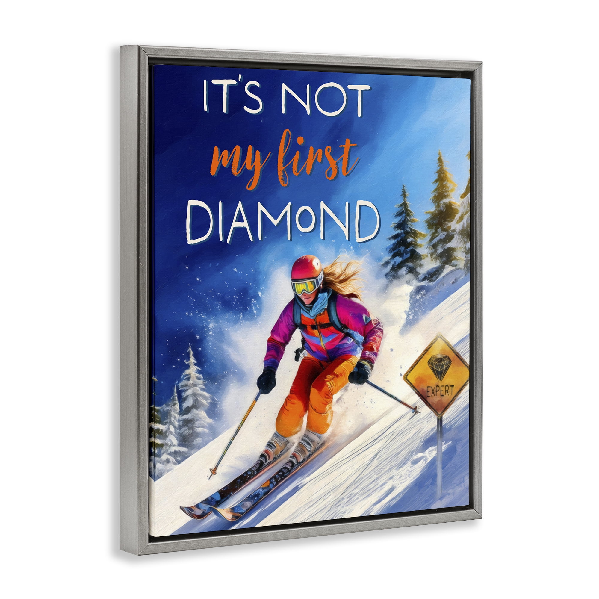 Stupell Industries Not My First Diamond Gray Framed Floater Canvas Wall Art, design by Grotto Studios