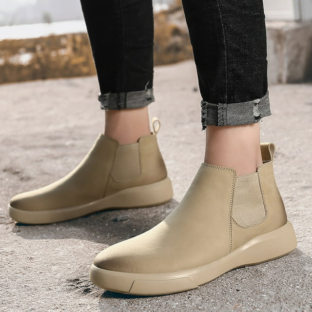 LSLJS Men's Ankle Boots, Men's All Match Spring And Mid Tube Solid Color Wear Flat