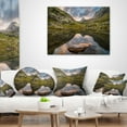 thumbnail image 3 of Designart Mountain Lake over Skok Waterfall - Seashore Throw Pillow - 18x18, 3 of 4